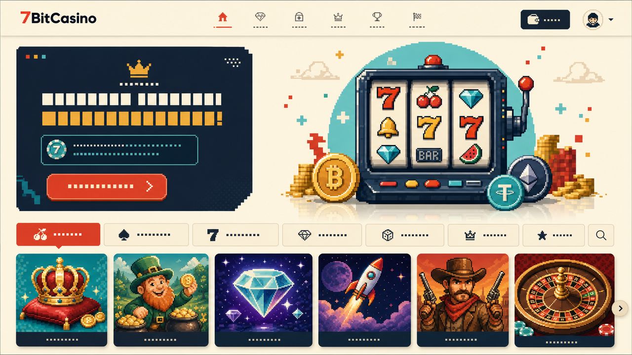Startseite von 7BitCasino mit Spielautomaten und Spielkategorien
