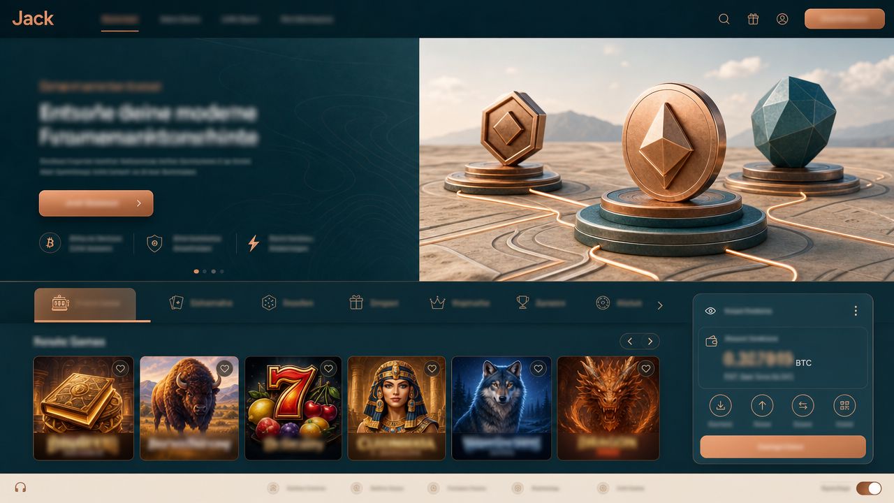 Startseite von Jack mit Spielkategorien und Slot-Kacheln