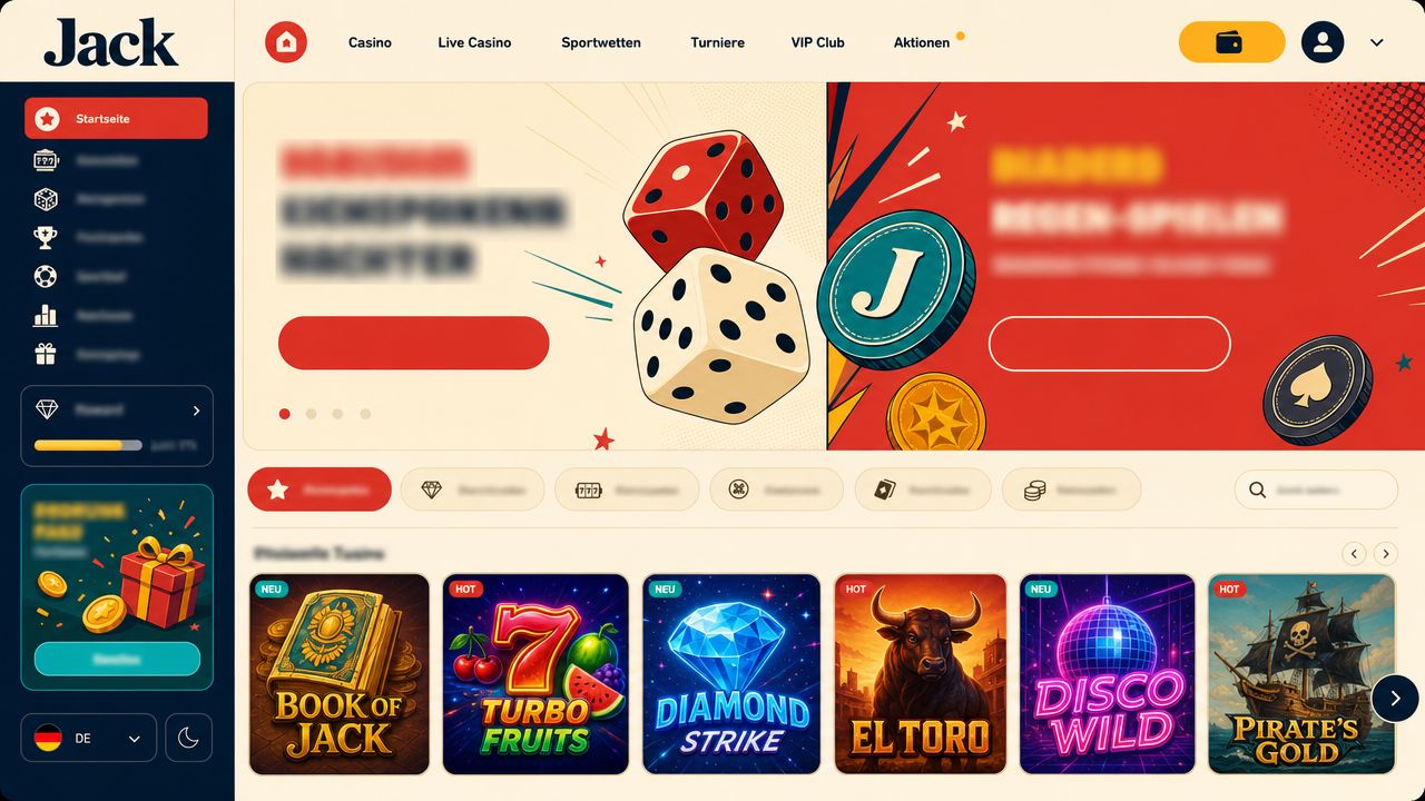 Screenshot der Startseite von Jack Casino