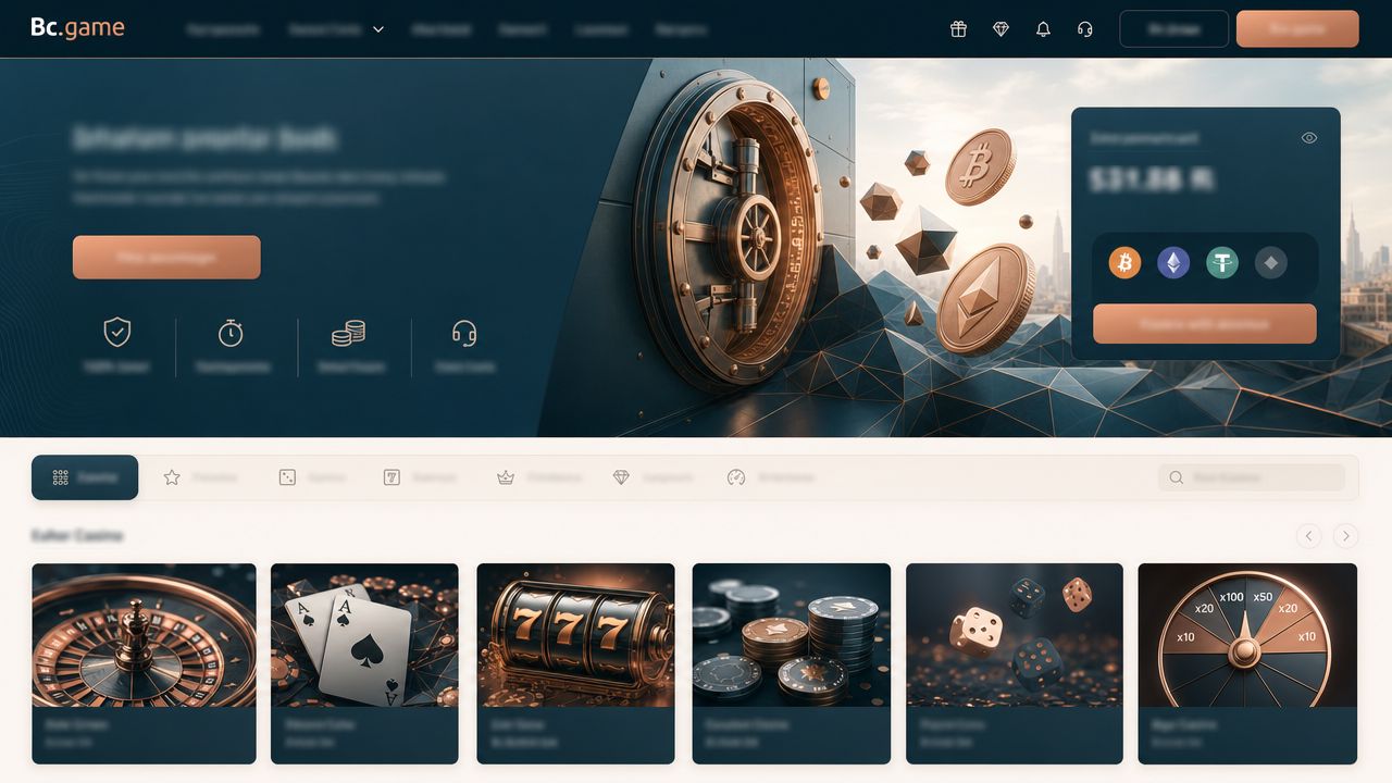 Screenshot der Startseite von Bc.game mit Casino- und Sportbereich